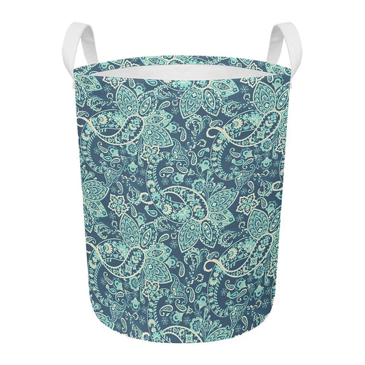 Blue Sky Paisley Bohemian Pattern Print Round Laundry Basket