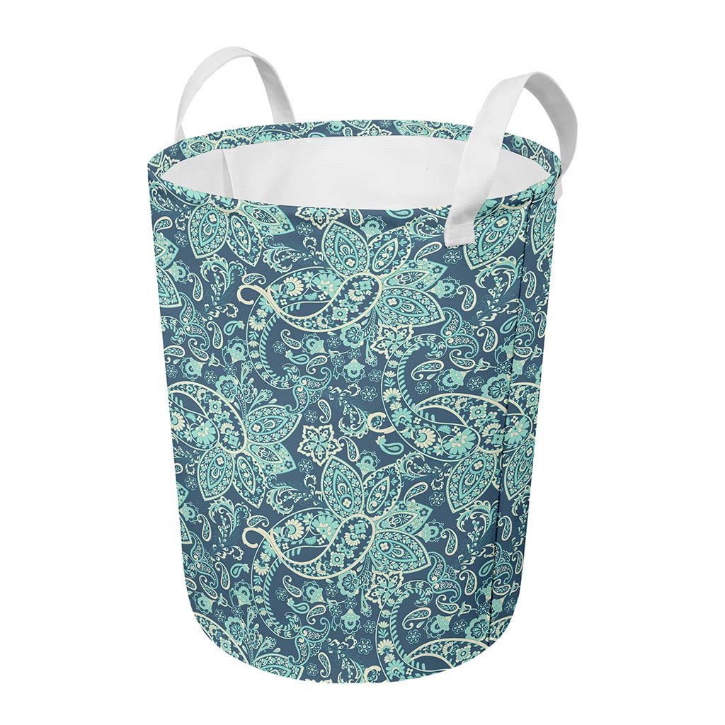Blue Sky Paisley Bohemian Pattern Print Round Laundry Basket