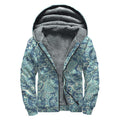 Blue Sky Paisley Bohemian Pattern Print Sherpa Lined Zip Up Hoodie