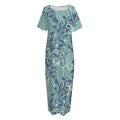 Blue Sky Paisley Bohemian Pattern Print Short Sleeve Long Nightdress
