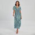 Blue Sky Paisley Bohemian Pattern Print Short Sleeve Maxi Dress