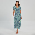 Blue Sky Paisley Bohemian Pattern Print Short Sleeve Maxi Dress