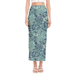 Blue Sky Paisley Bohemian Pattern Print Side Slit Maxi Skirt