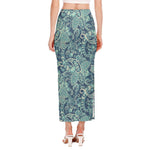 Blue Sky Paisley Bohemian Pattern Print Side Slit Maxi Skirt
