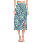 Blue Sky Paisley Bohemian Pattern Print Side Slit Midi Skirt