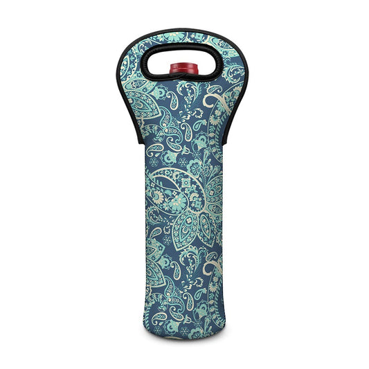 Blue Sky Paisley Bohemian Pattern Print Single Neoprene Wine Tote
