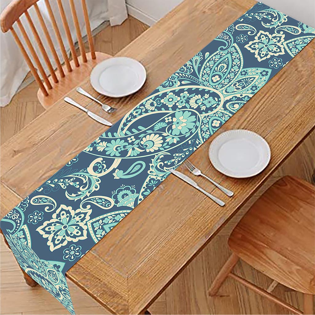 Blue Sky Paisley Bohemian Pattern Print Table Runner