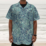 Blue Sky Paisley Bohemian Pattern Print Textured Short Sleeve Shirt