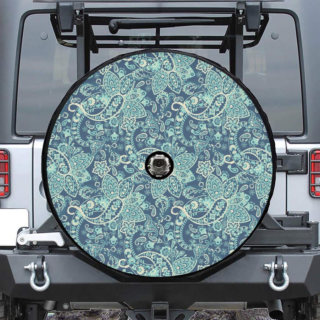 Blue Sky Paisley Bohemian Pattern Print Tire Cover With Camera Hole