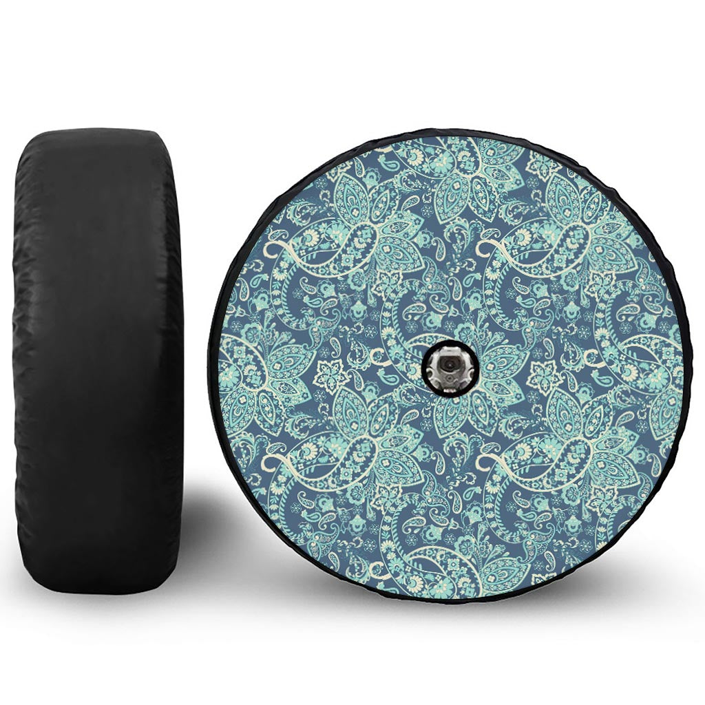 Blue Sky Paisley Bohemian Pattern Print Tire Cover With Camera Hole