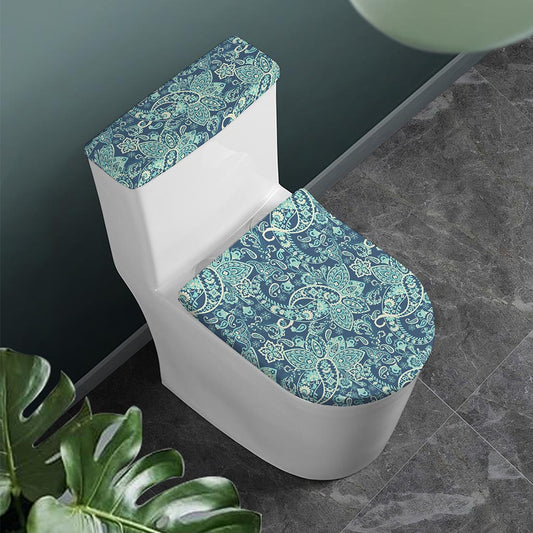 Blue Sky Paisley Bohemian Pattern Print Toilet Lid And Tank Cover Set