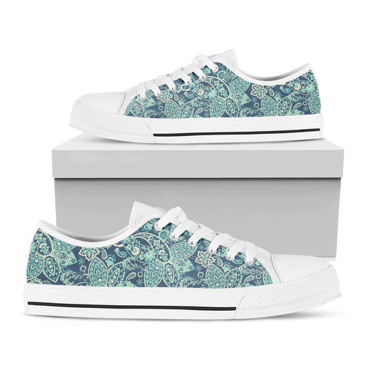 Blue Sky Paisley Bohemian Pattern Print White Low Top Sneakers