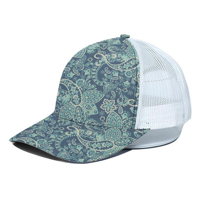Blue Sky Paisley Bohemian Pattern Print White Mesh Trucker Cap