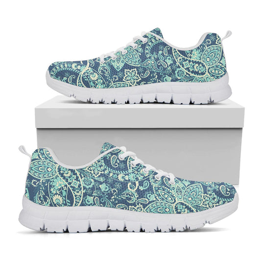 Blue Sky Paisley Bohemian Pattern Print White Running Shoes