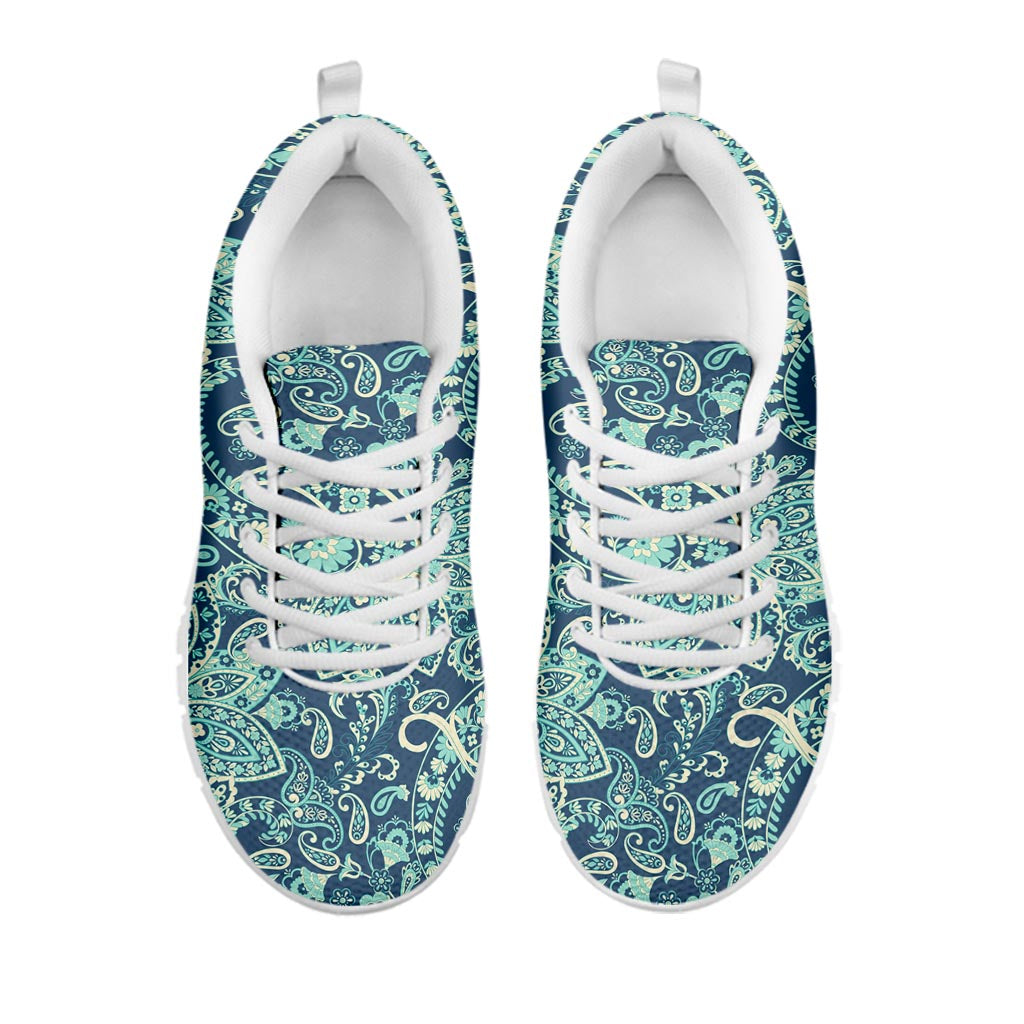 Blue Sky Paisley Bohemian Pattern Print White Running Shoes