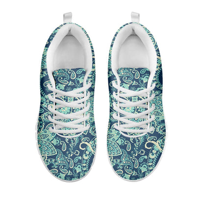Blue Sky Paisley Bohemian Pattern Print White Running Shoes