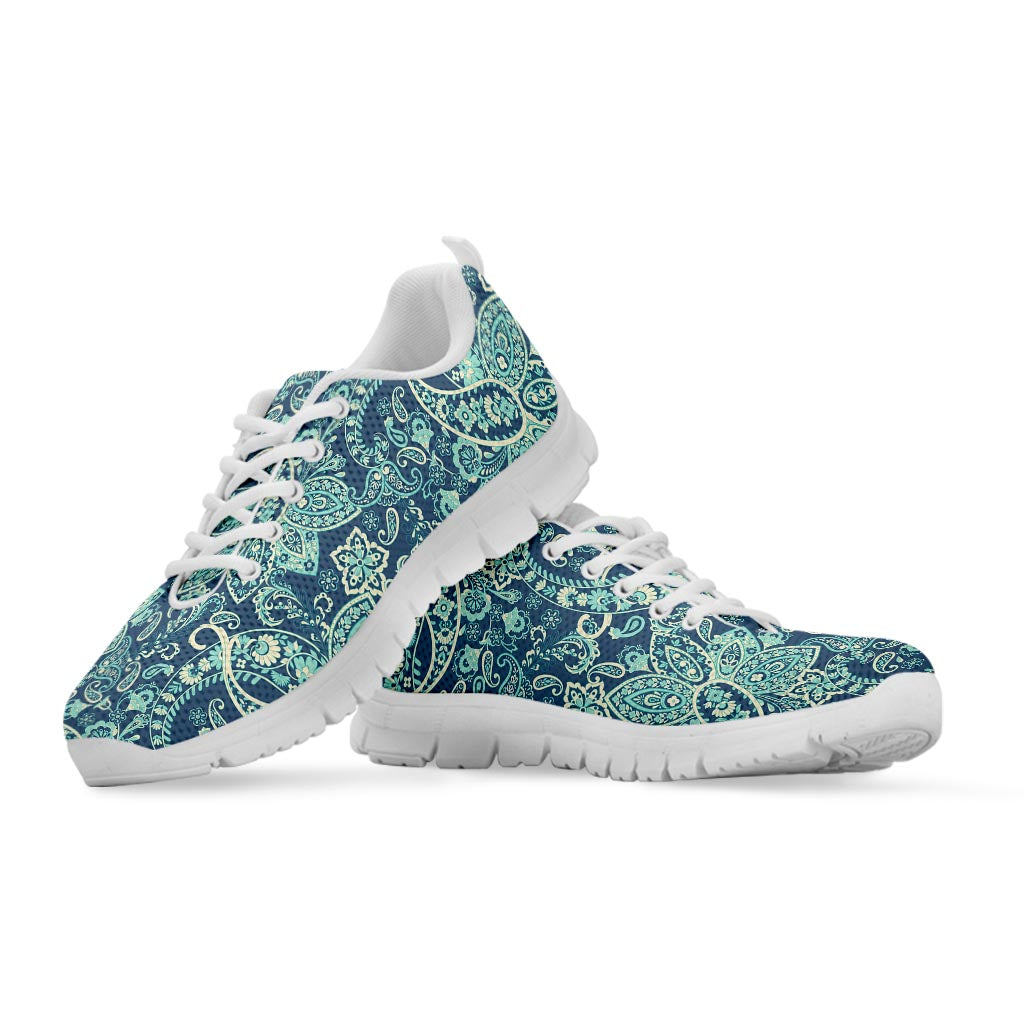 Blue Sky Paisley Bohemian Pattern Print White Running Shoes