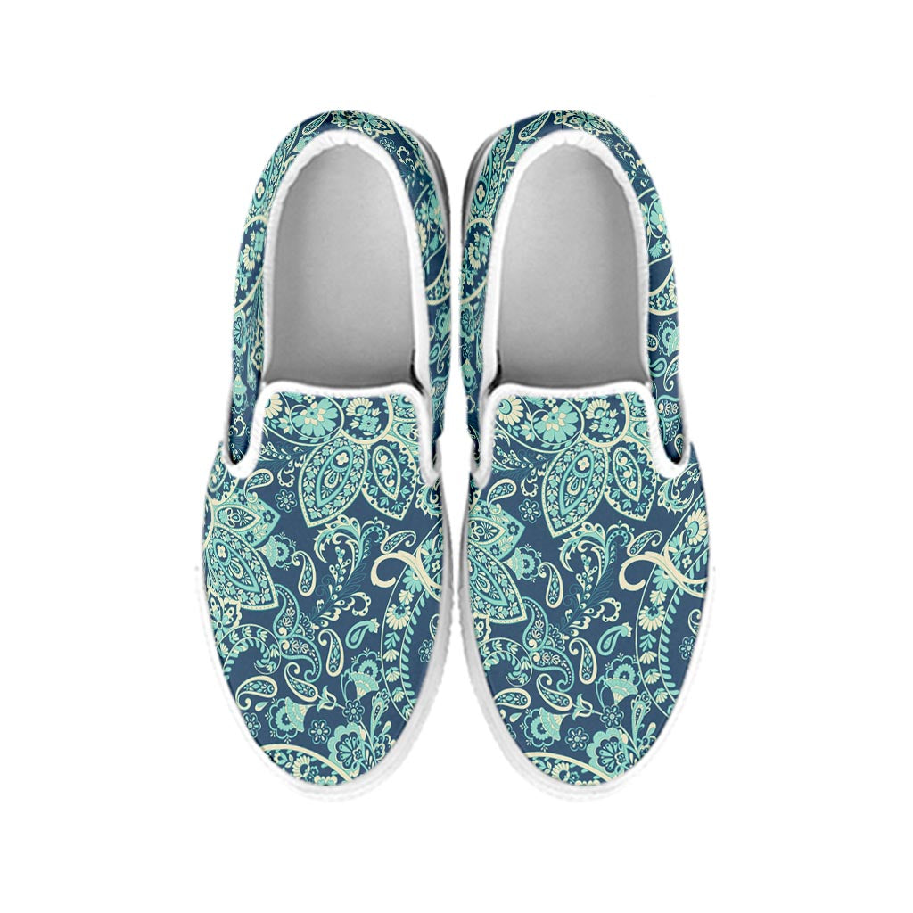 Blue Sky Paisley Bohemian Pattern Print White Slip On Sneakers