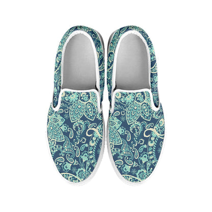 Blue Sky Paisley Bohemian Pattern Print White Slip On Sneakers