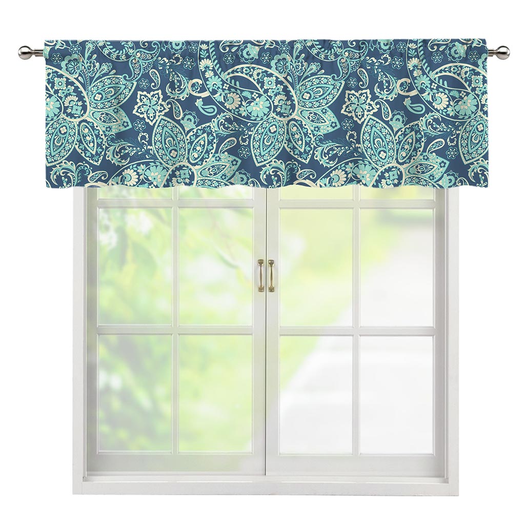 Blue Sky Paisley Bohemian Pattern Print Window Valance