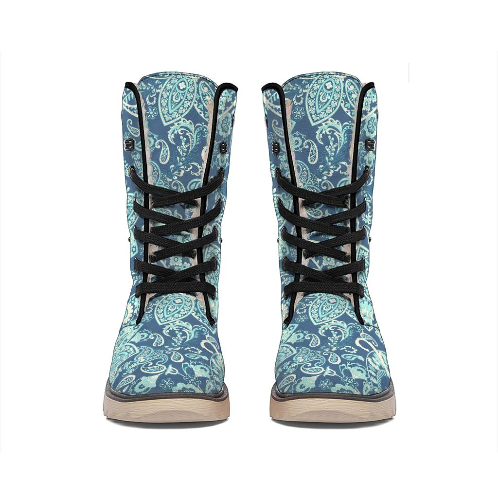 Blue Sky Paisley Bohemian Pattern Print Winter Boots