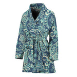 Blue Sky Paisley Bohemian Pattern Print Women's Bathrobe