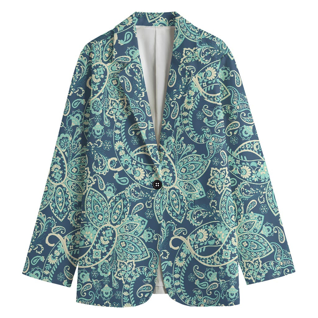 Blue Sky Paisley Bohemian Pattern Print Women's Blazer