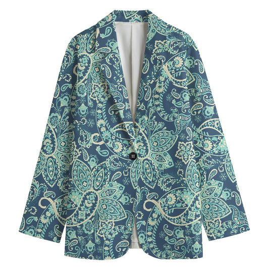 Blue Sky Paisley Bohemian Pattern Print Women's Blazer