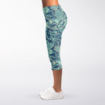 Blue Sky Paisley Bohemian Pattern Print Women's Capri Leggings