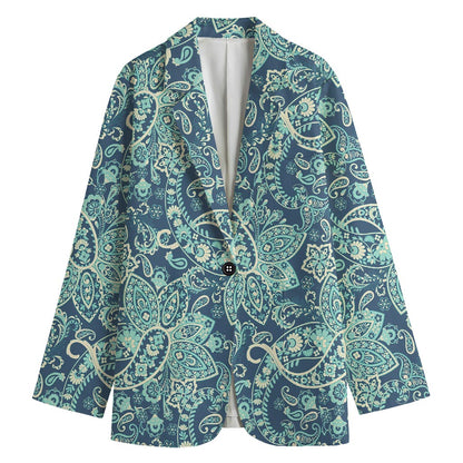 Blue Sky Paisley Bohemian Pattern Print Women's Cotton Blazer
