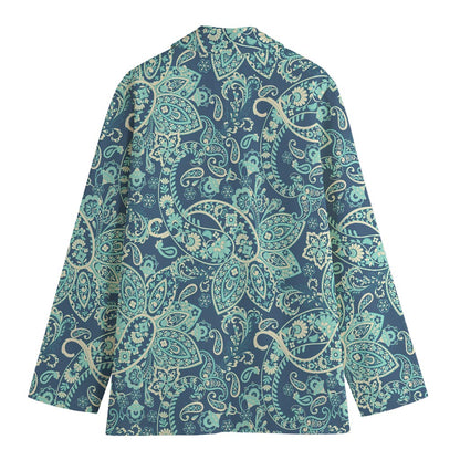 Blue Sky Paisley Bohemian Pattern Print Women's Cotton Blazer