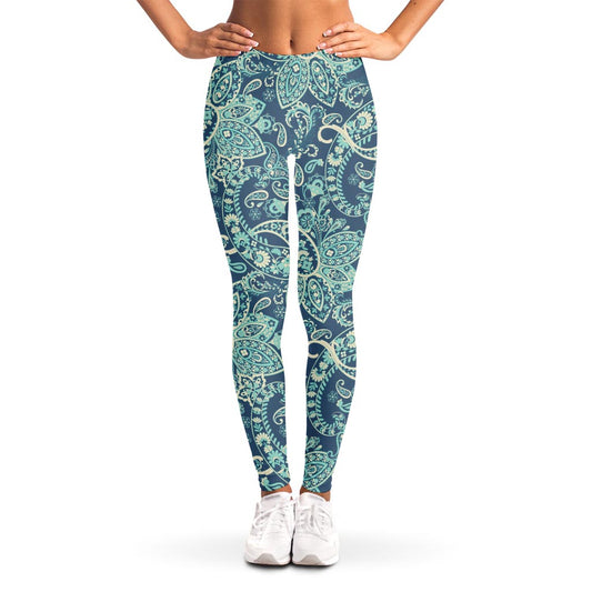 Blue Sky Paisley Bohemian Pattern Print Women's Leggings