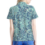 Blue Sky Paisley Bohemian Pattern Print Women's Polo Shirt