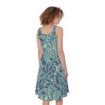 Blue Sky Paisley Bohemian Pattern Print Women's Sleeveless Dress