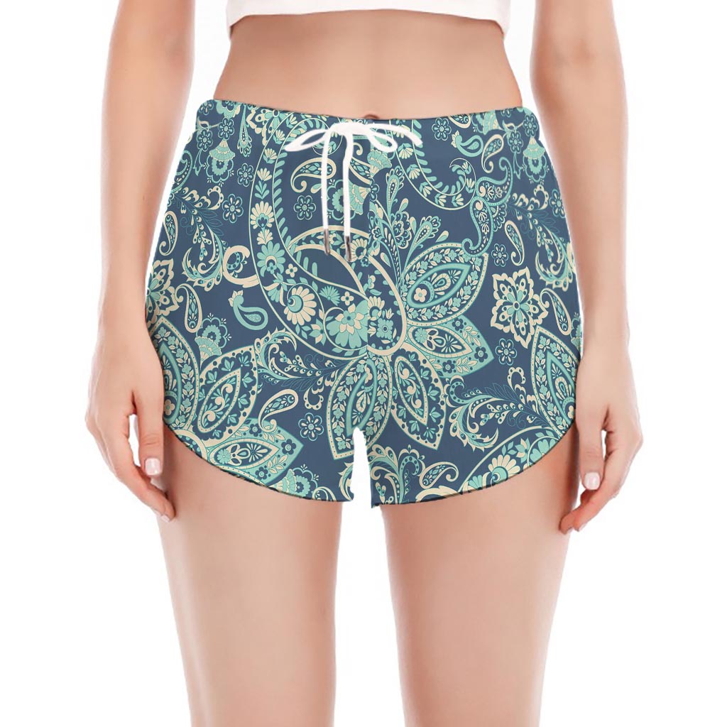 Blue Sky Paisley Bohemian Pattern Print Women's Split Running Shorts