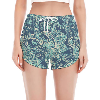 Blue Sky Paisley Bohemian Pattern Print Women's Split Running Shorts