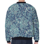 Blue Sky Paisley Bohemian Pattern Print Zip Sleeve Bomber Jacket