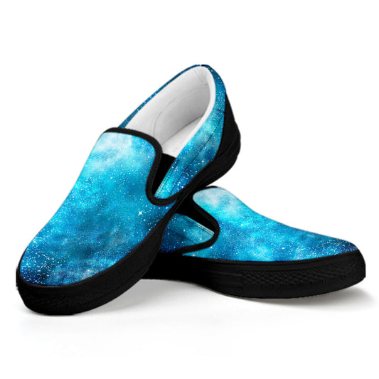 Blue Sky Universe Galaxy Space Print Black Slip On Sneakers