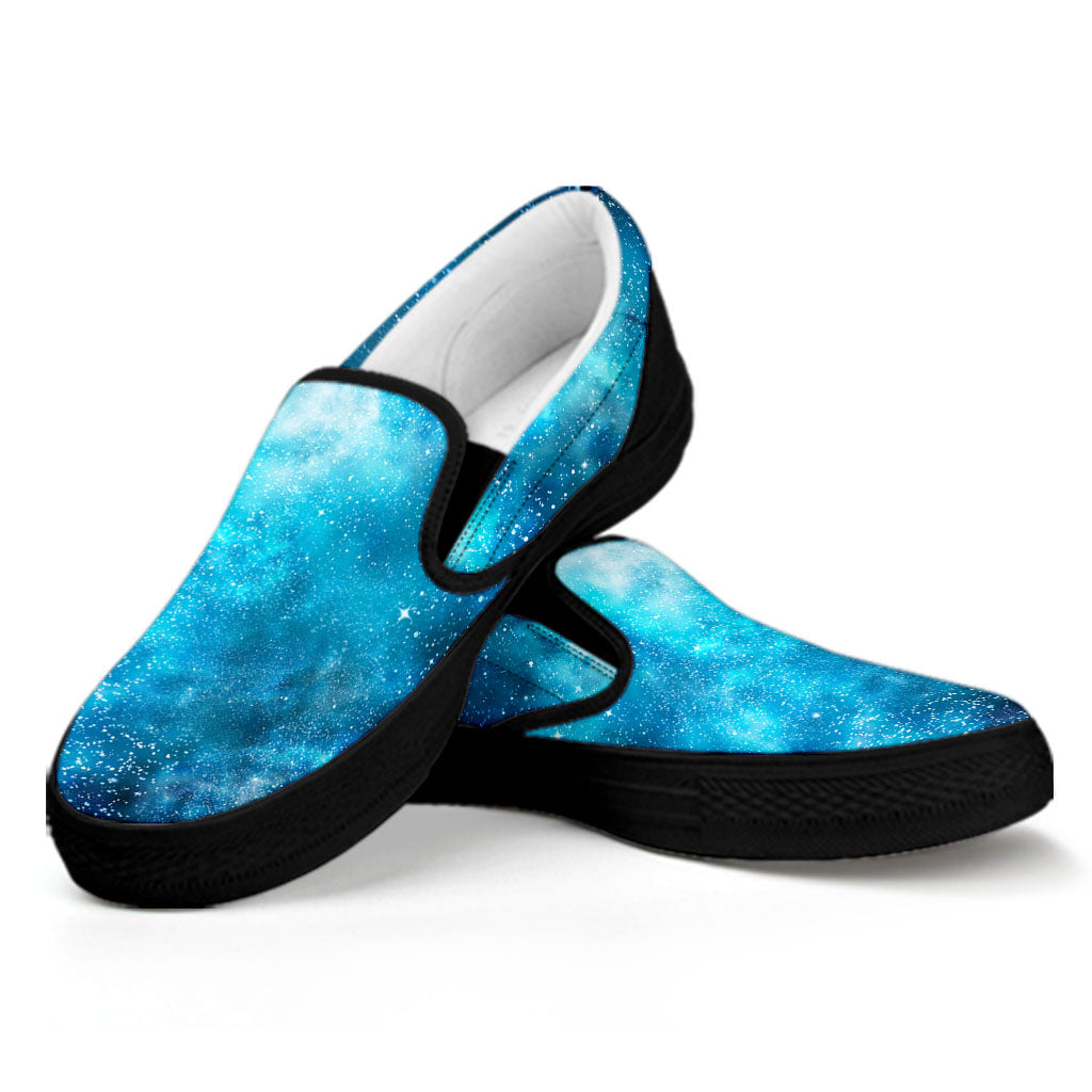 Blue Sky Universe Galaxy Space Print Black Slip On Sneakers