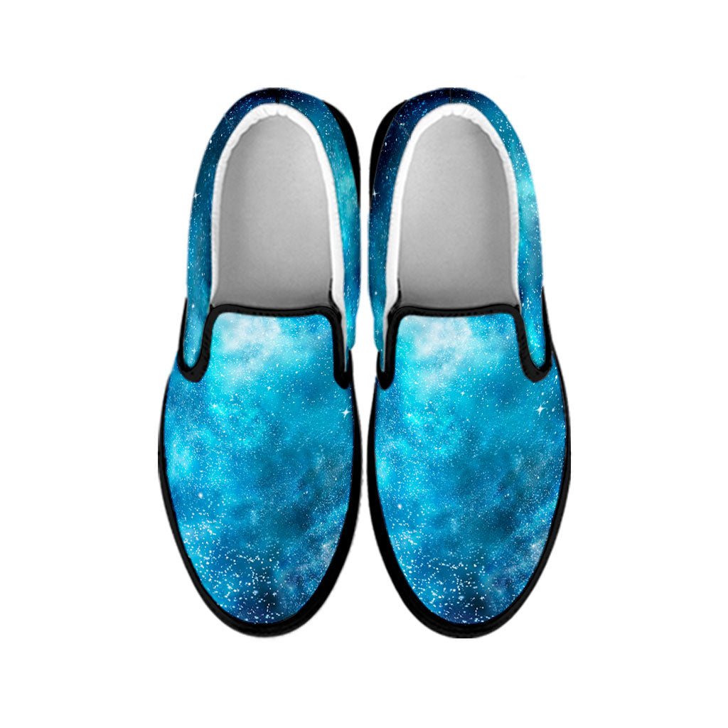 Blue Sky Universe Galaxy Space Print Black Slip On Sneakers