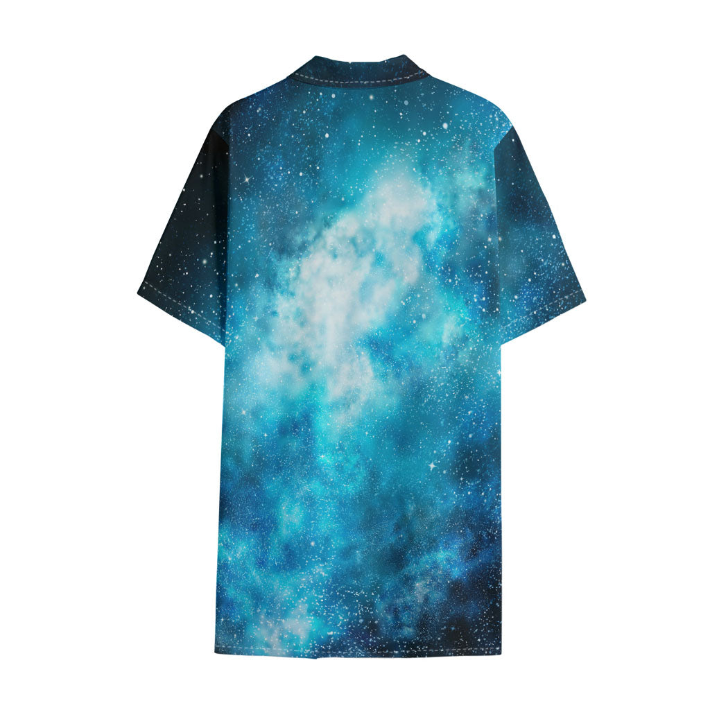Blue Sky Universe Galaxy Space Print Cotton Hawaiian Shirt