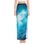 Blue Sky Universe Galaxy Space Print High Slit Maxi Skirt