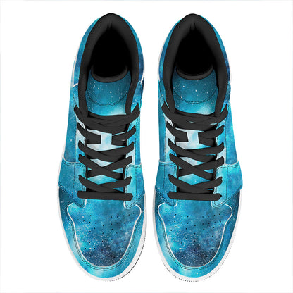 Blue Sky Universe Galaxy Space Print High Top Leather Sneakers
