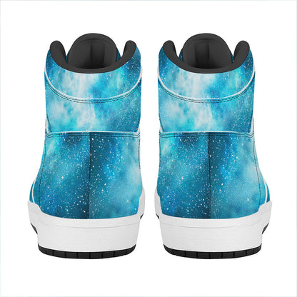 Blue Sky Universe Galaxy Space Print High Top Leather Sneakers