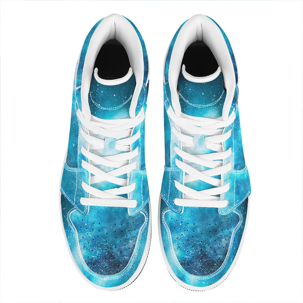 Blue Sky Universe Galaxy Space Print High Top Leather Sneakers