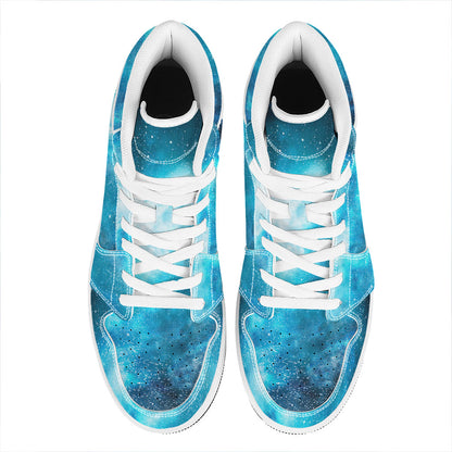 Blue Sky Universe Galaxy Space Print High Top Leather Sneakers
