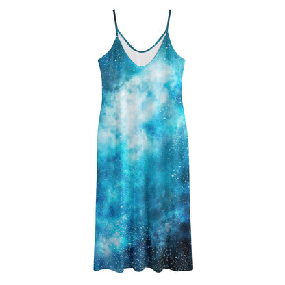 Blue Sky Universe Galaxy Space Print Jersey Midi Cami Dress