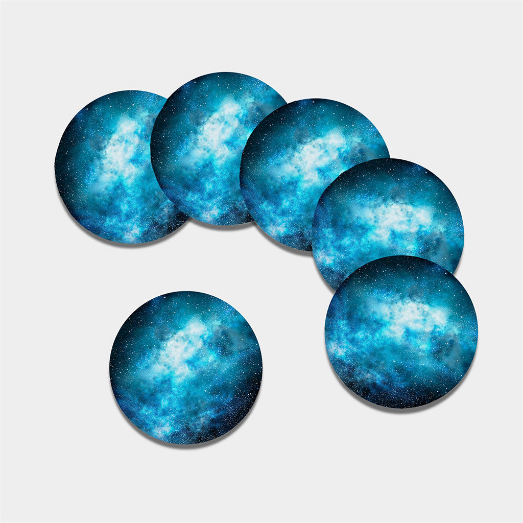 Blue Sky Universe Galaxy Space Print Leather Coaster Set