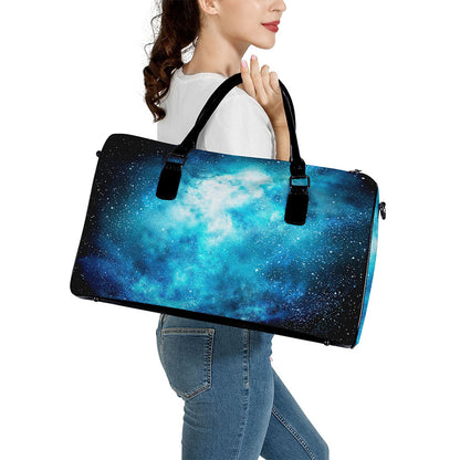 Blue Sky Universe Galaxy Space Print Leather Duffle Bag
