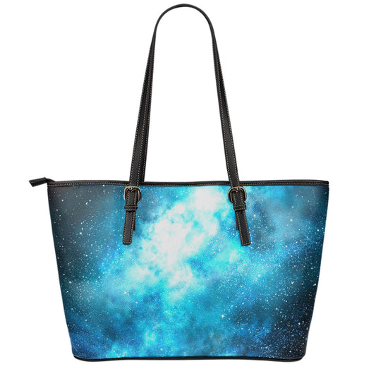 Blue Sky Universe Galaxy Space Print Leather Tote Bag